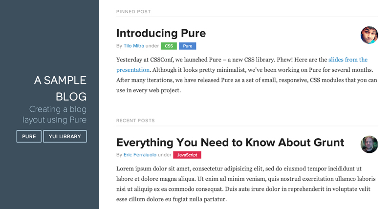 Screenshot of Blog example layout.