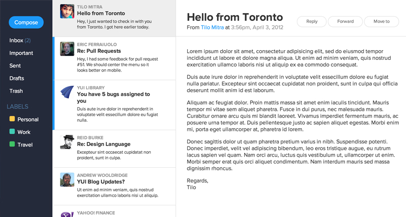 Screenshot of Email example layout.