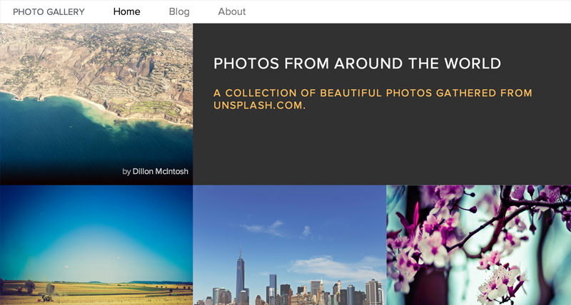 Screenshot of Photo Gallery example layout.