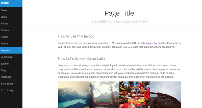 Screenshot of Responsive Side Menu example layout.